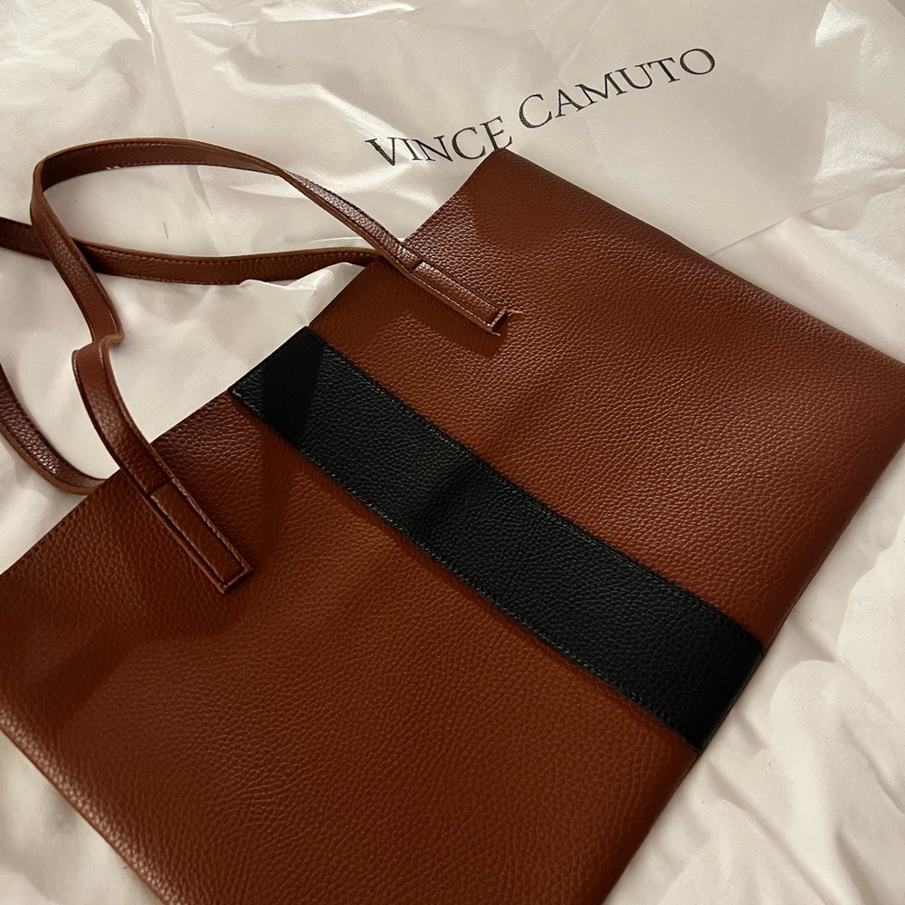 Vince Camuto Cognac and Black Leather Tote